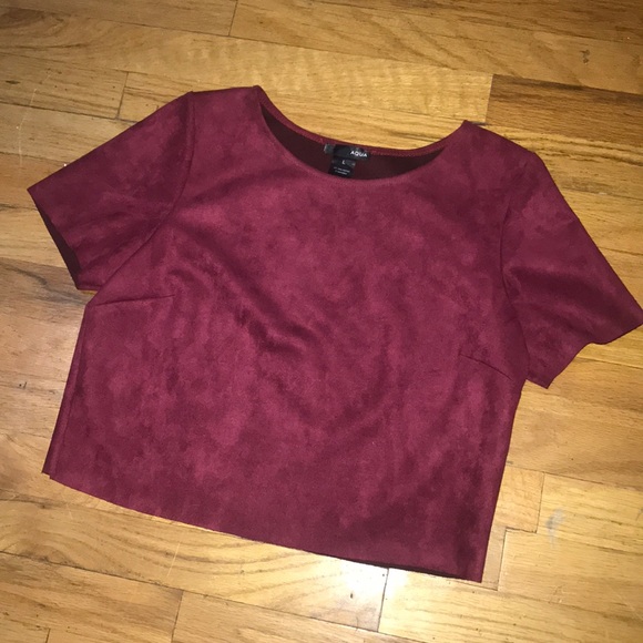 Aqua Maroon Red Suede Cropped Shirt - Picture 4 of 4